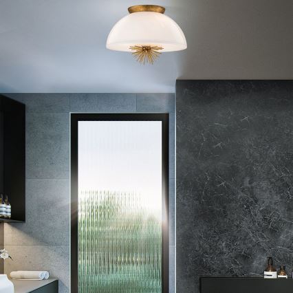Quoizel - Lampadario a sospensione con supporto rigido STARING 3xE14/40W/230V diametro 45,7 cm oro/patina/bianco