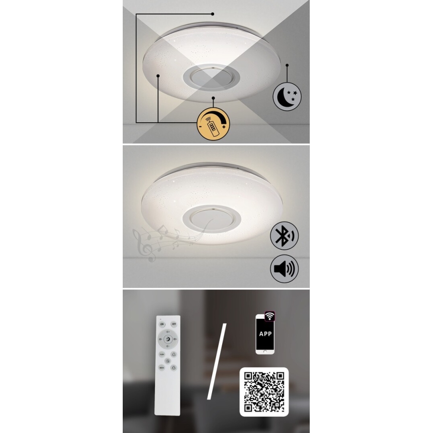 Rabalux - LED RGB dimmbare Deckenleuchte mit Lautsprecher, LED/24W/230V, Wi-Fi Tuya + Fernbedienung, Ø 40 cm