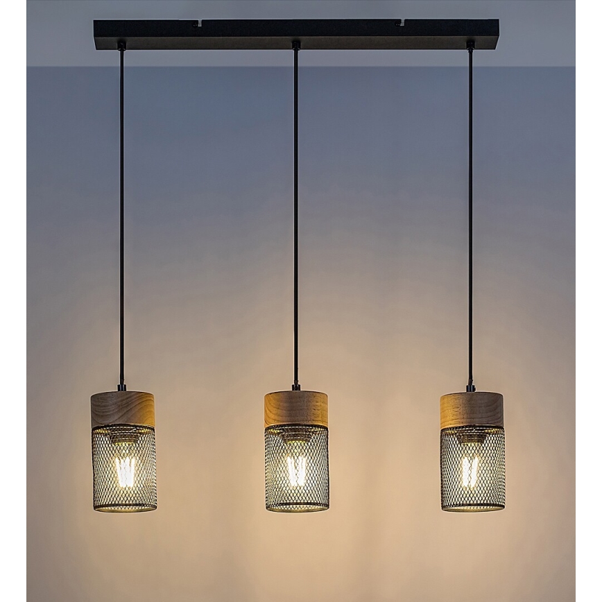 Rabalux - Lampadario a sospensione su cavo 3xE27/25W/230V faggio