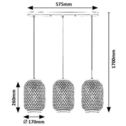 Rabalux - Lampadario a sospensione con cavo 3xE27/40W/230V in rattan