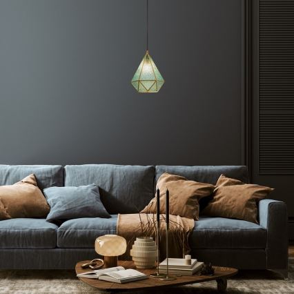 Rabalux - Suspension filaire en verre teinté Tiffany 1xE14/40W/230V bleu/doré