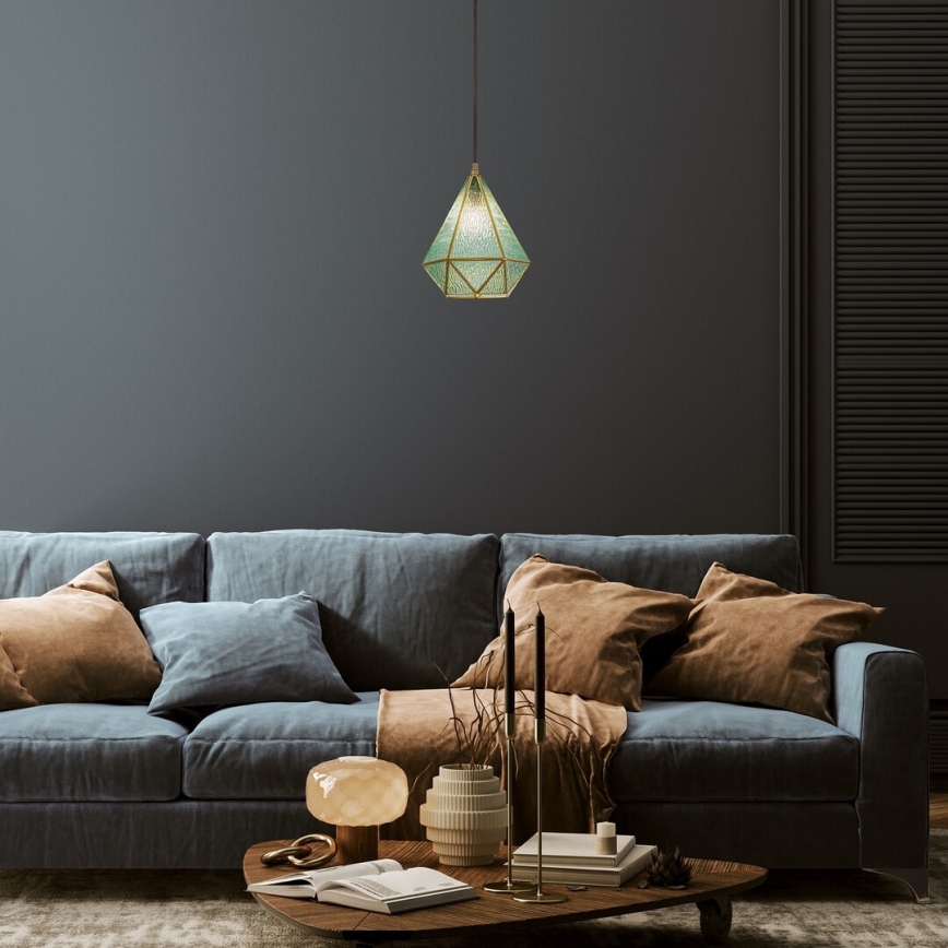 Rabalux - Suspension filaire en verre teinté Tiffany 1xE14/40W/230V bleu/doré