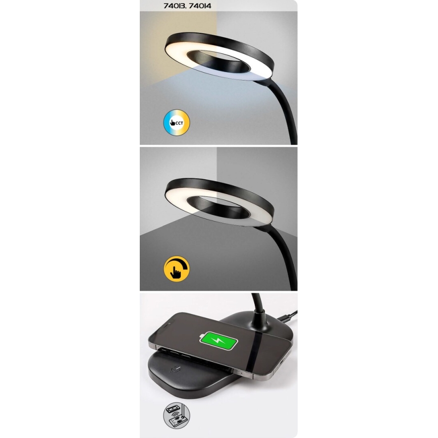 Rabalux - LED dimmbare Touch-Tischlampe mit kabelloser Ladefunktion LED/5W/5V 2700-6000K schwarz