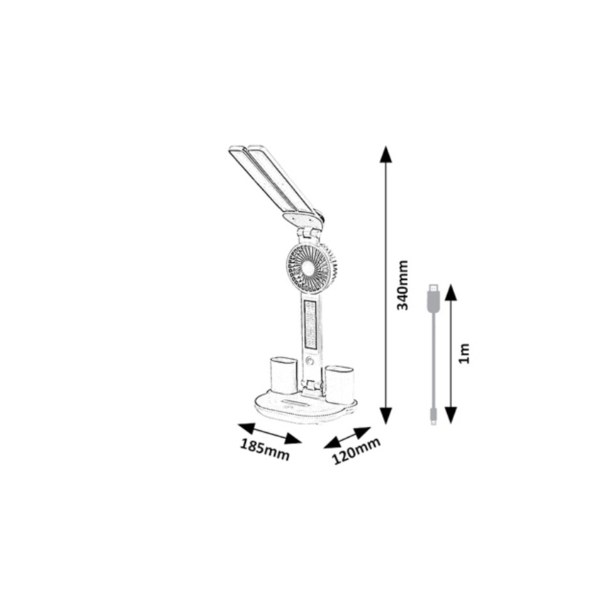 Rabalux - Lampe de bureau dimmable LED avec ventilateur, 7W/5V, 3000/4000/6500K