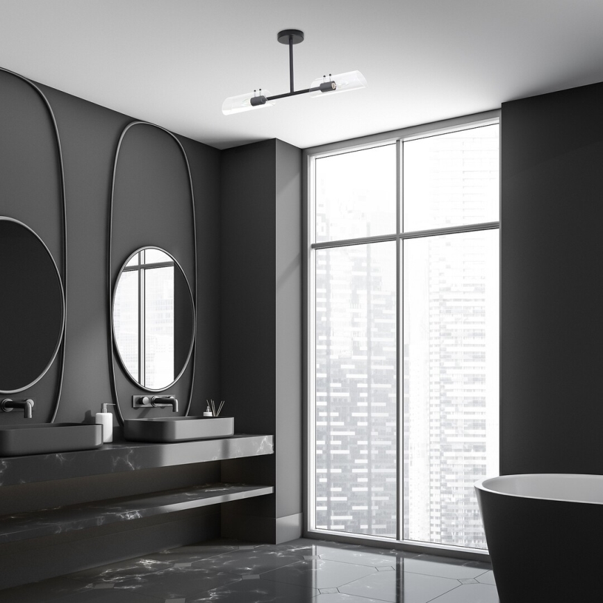 Rabalux - Lampadario da bagno a sospensione con supporto rigido 2xE14/12W/230V IP44 nero