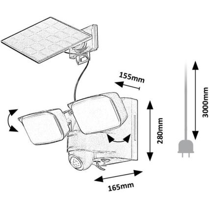 Rabalux - Applique murale solaire LED flexible avec capteur et panneau externe 2xLED/5W/3,7V IP54 noir 600 mAh