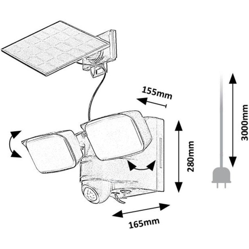 Rabalux - Applique murale solaire LED flexible avec capteur et panneau externe 2xLED/5W/3,7V IP54 noir 600 mAh