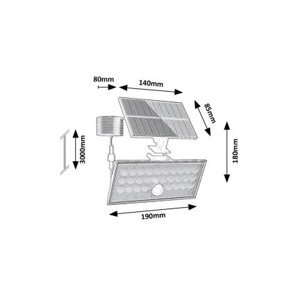 Rabalux - Riflettore LED solare con sensore LED/8W/3,7V 1800mAh IP65 + telecomando
