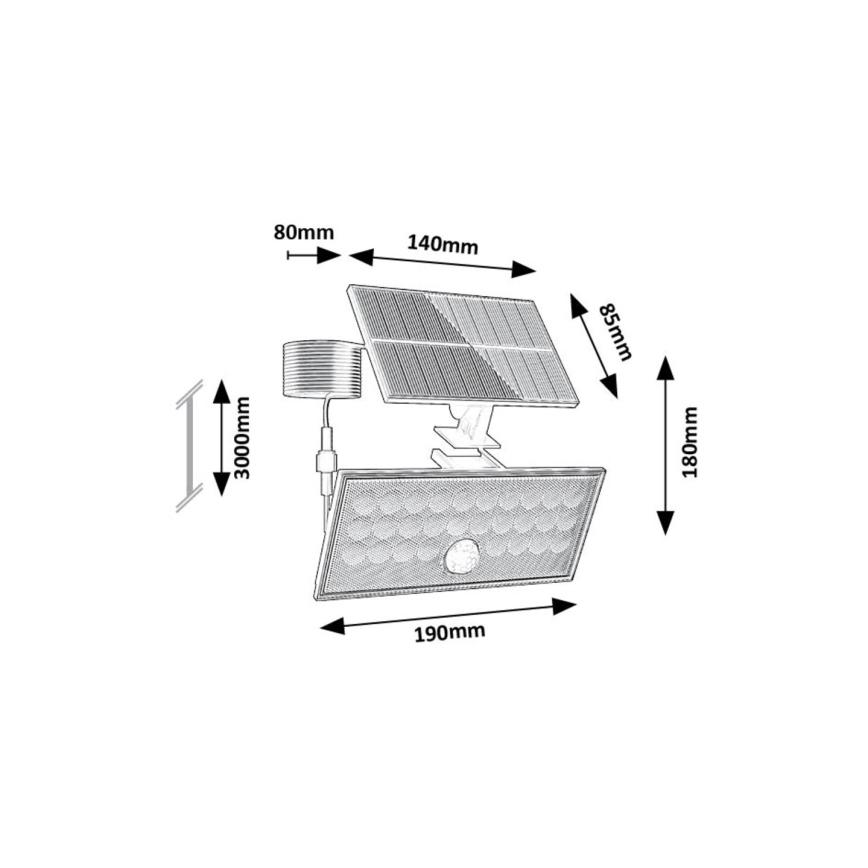 Rabalux - Riflettore LED solare con sensore LED/8W/3,7V 1800mAh IP65 + telecomando
