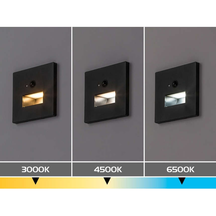 Rabalux - Luminaire d'escalier LED avec capteur de mouvement et capteur crépusculaire LED/1W/230V 3000/4500/6500K noir