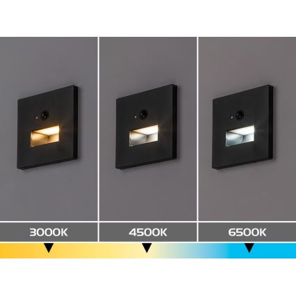 Rabalux - LED-Treppenleuchte mit Bewegungs- und Dämmerungssensor LED/1W/230V 3000/4500/6500K schwarz