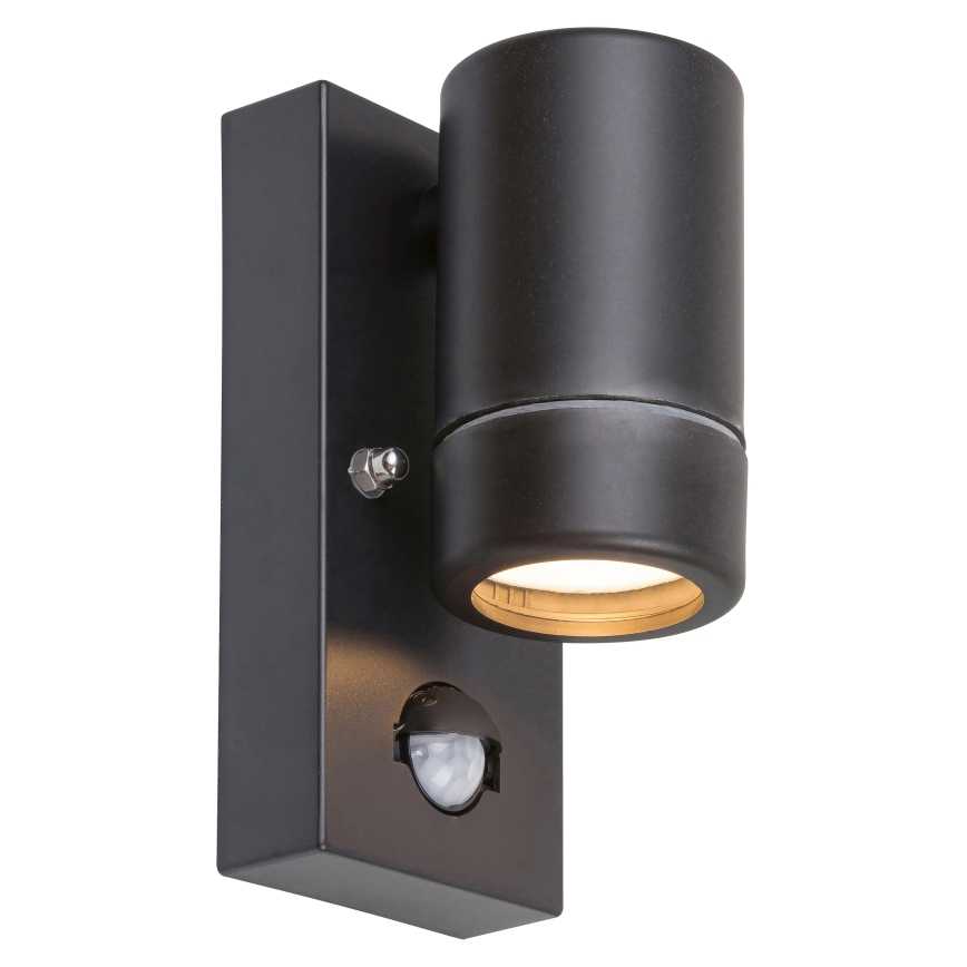 Applique murale extérieure avec détecteur 1xGU10/10W/230V IP44 noir