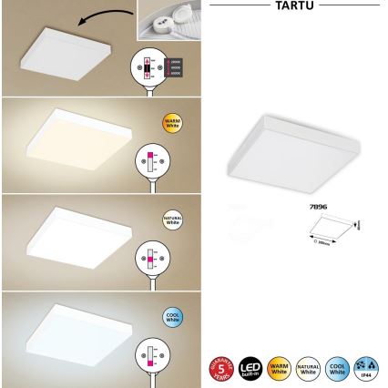 Rabalux - LED-Deckenleuchte LED/24W/230V 2800-6000K IP44 weiß 30x30 cm