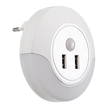 Rabalux - LED-Steckdosen-Nachtlicht mit Sensor 2xUSB LED/13,9W/230V 3000K
