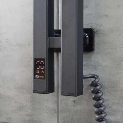 Radiateur sèche-serviettes électrique avec thermostat SILOUETTE 187W/230V 120,6 cm IP44 noir droit carré