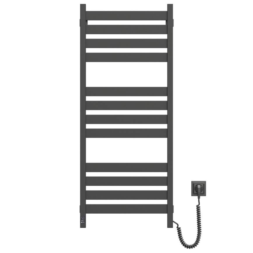 Sèche-serviettes LARGO pour salle de bains avec thermostat 541W/230V, 120,6 cm, IP44, noir, version droite, profil carré