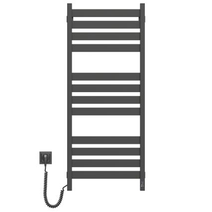 Sèche-serviettes LARGO pour salle de bains, 541 W/230 V, 120,6 cm, IP44, noir, côté gauche, design angulaire, thermostat intégré