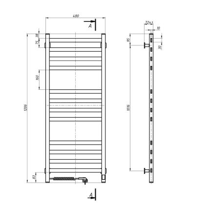 Radiatore scaldasalviette da bagno AVANGARD a scala con termostato, 459 W/230 V, 120,6 cm, IP44, bianco, lato sinistro