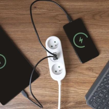 Câble d'extension 2 prises + 2x USB-A + USB-C 1,4 m