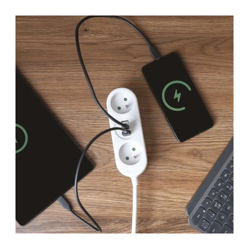 Câble d'extension 2 prises + 2x USB-A + USB-C 1,4 m