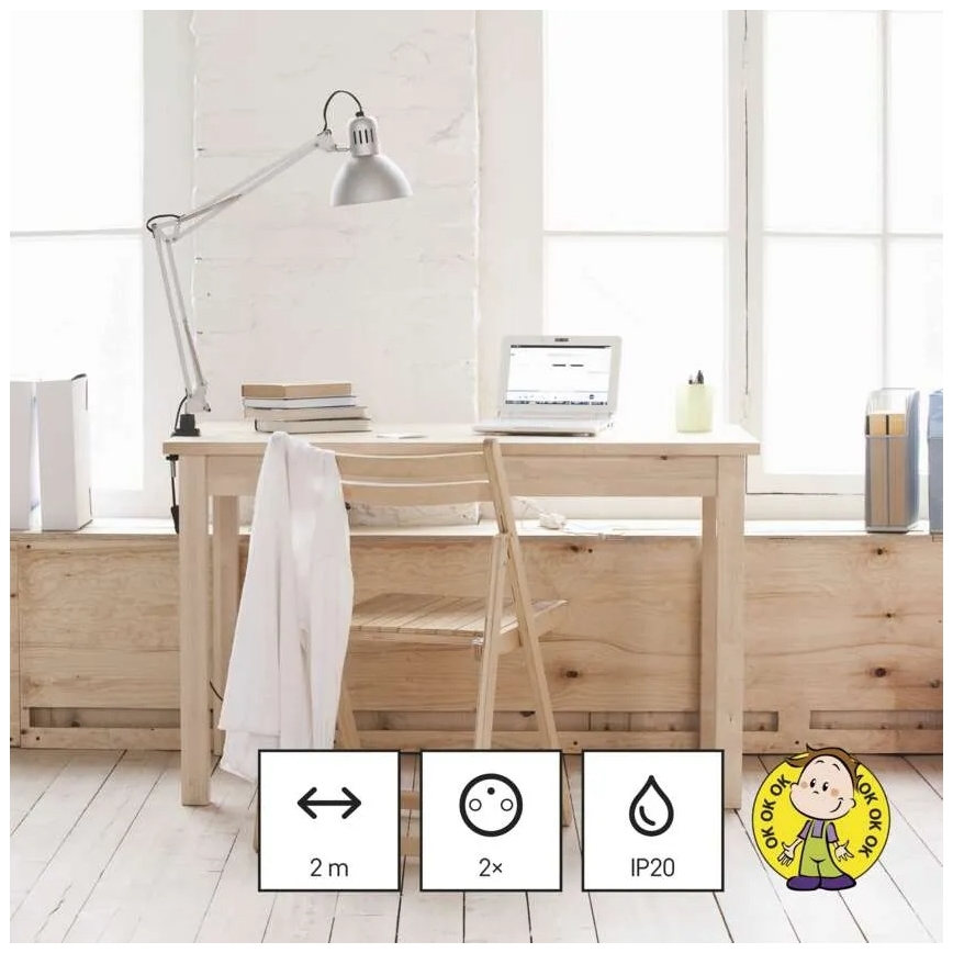 Câble d'extension 2 prises + 2x USB-A + USB-C 1,4 m