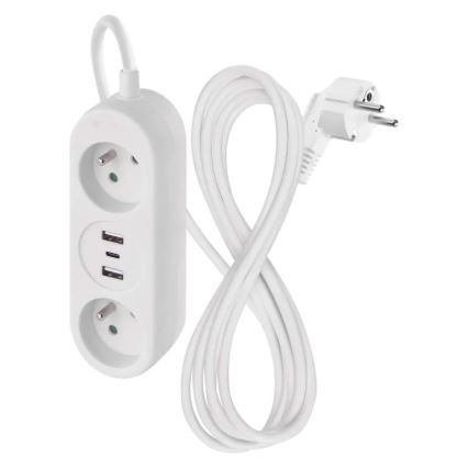 Câble d'extension 2 prises + 2x USB-A + USB-C 1,4 m