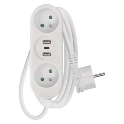 Câble d'extension 2 prises + 2x USB-A + USB-C 1,4 m