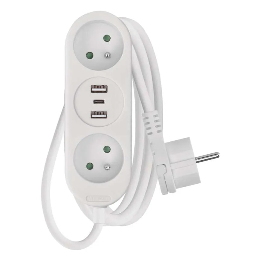 Câble d'extension 2 prises + 2x USB-A + USB-C 1,4 m