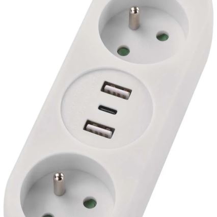 Câble d'extension 2 prises + 2x USB-A + USB-C 1,4 m