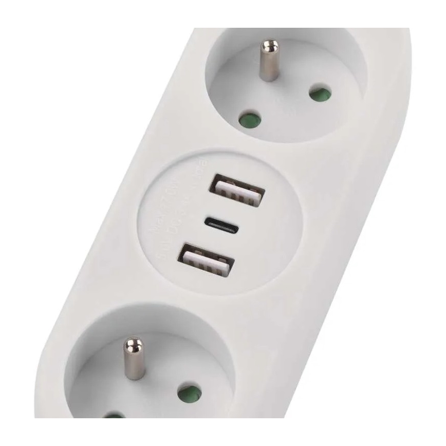 Câble d'extension 2 prises + 2x USB-A + USB-C 1,4 m