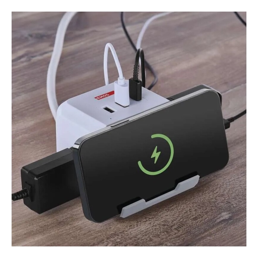 Rallonge cube avec charge sans fil QI 2Z +2xUSB-A+1xUSB-C 2m blanc