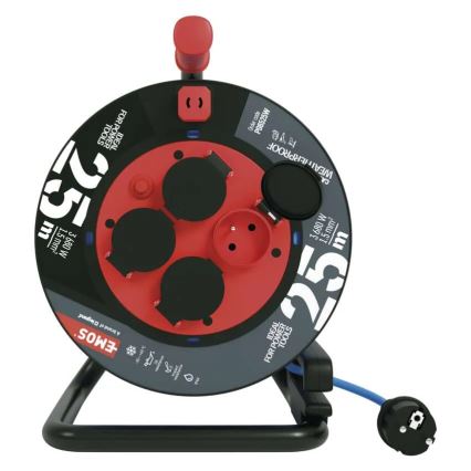Rallonge sur enrouleur avec 4 prises 25m silicone IP44