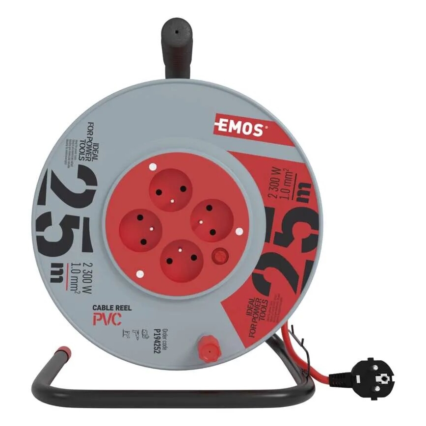 Rallonge sur tambour avec 4 prises 25m gris/rouge