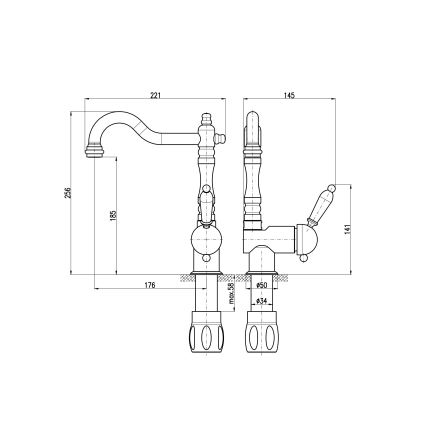 RAV Slezák L508.0/8SM - Mitigeur évier/lavabo LABE RETRO 25,6 cm, laiton vieilli