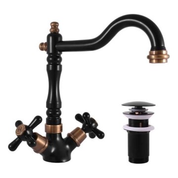 RAV Slezák MK121.0/8CMATSM - Mitigeur pour lavabo + bonde MORAVA RETRO 22,4 cm noir/laiton