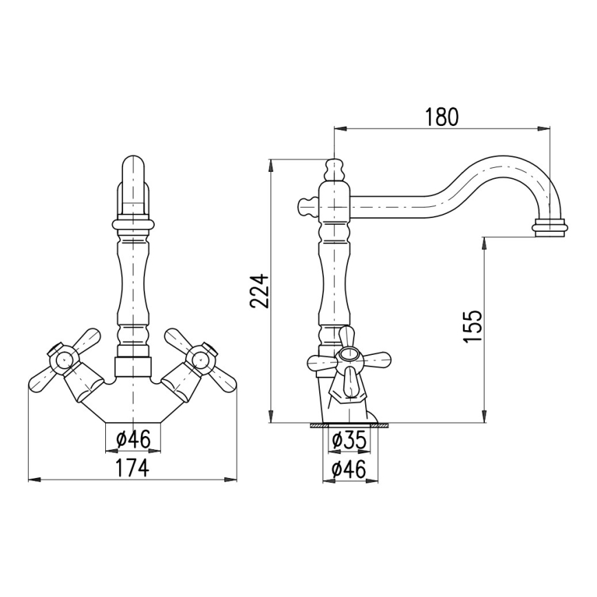 RAV Slezák MK121.0/8SM - Miscelatore per lavello/lavabo con scarico MORAVA RETRO 22,4 cm in ottone antico