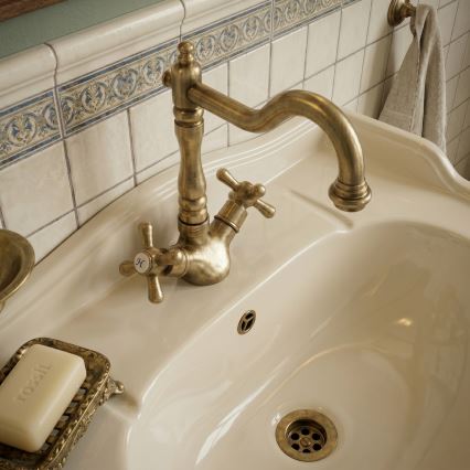 RAV Slezák MK121.0/8SM - Mitigeur évier/lavabo + bonde MORAVA RETRO 22,4 cm, laiton ancien