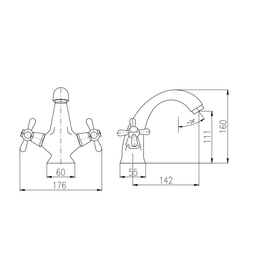 RAV Slezák MK128.0CMATSM - Miscelatore per lavabo MORAVA RETRO 16 cm nero/ottone