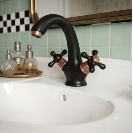RAV Slezák MK128.0CMATSM - Mitigeur pour lavabo MORAVA RETRO 16 cm noir/laiton