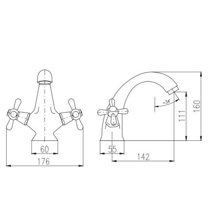 RAV Slezák MK128.0CMATSM - Waschtischarmatur MORAVA RETRO 16 cm schwarz/messing