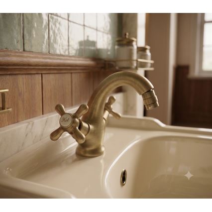 RAV Slezák MK143.0SM - Miscelatore monocomando per bidet + scarico MORAVA RETRO 16 cm in ottone antico