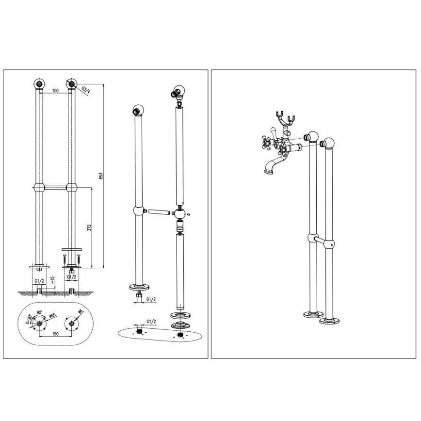 RAV Slezák MK150.5/2CMATSM – Ensemble de baignoire avec mitigeur MORAVA RETRO noir/bronze