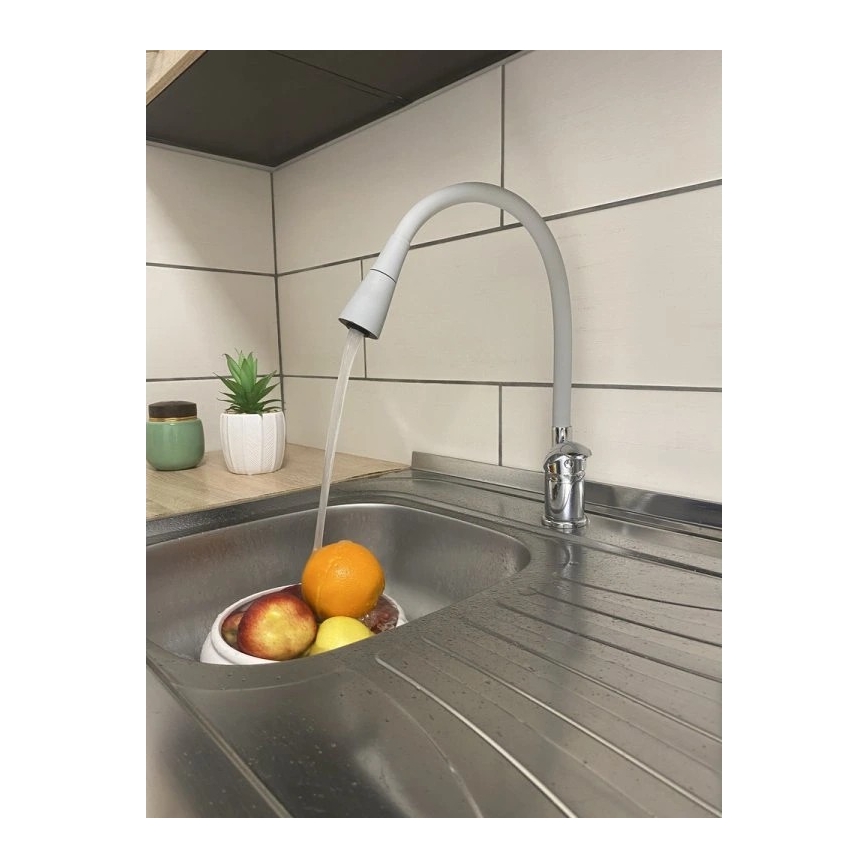RAV Slezák SA006.0/13S - Miscelatore per lavello con collo flessibile SAZAVA 35,6 cm grigio/cromo lucido