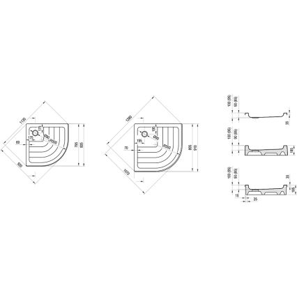 Ravak A204001120 - Receveur de douche quart de cercle RONDA 80x80 cm blanc