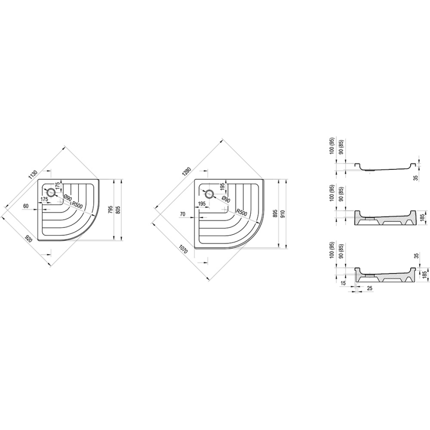 Ravak A204001120 - Receveur de douche quart de cercle RONDA 80x80 cm blanc