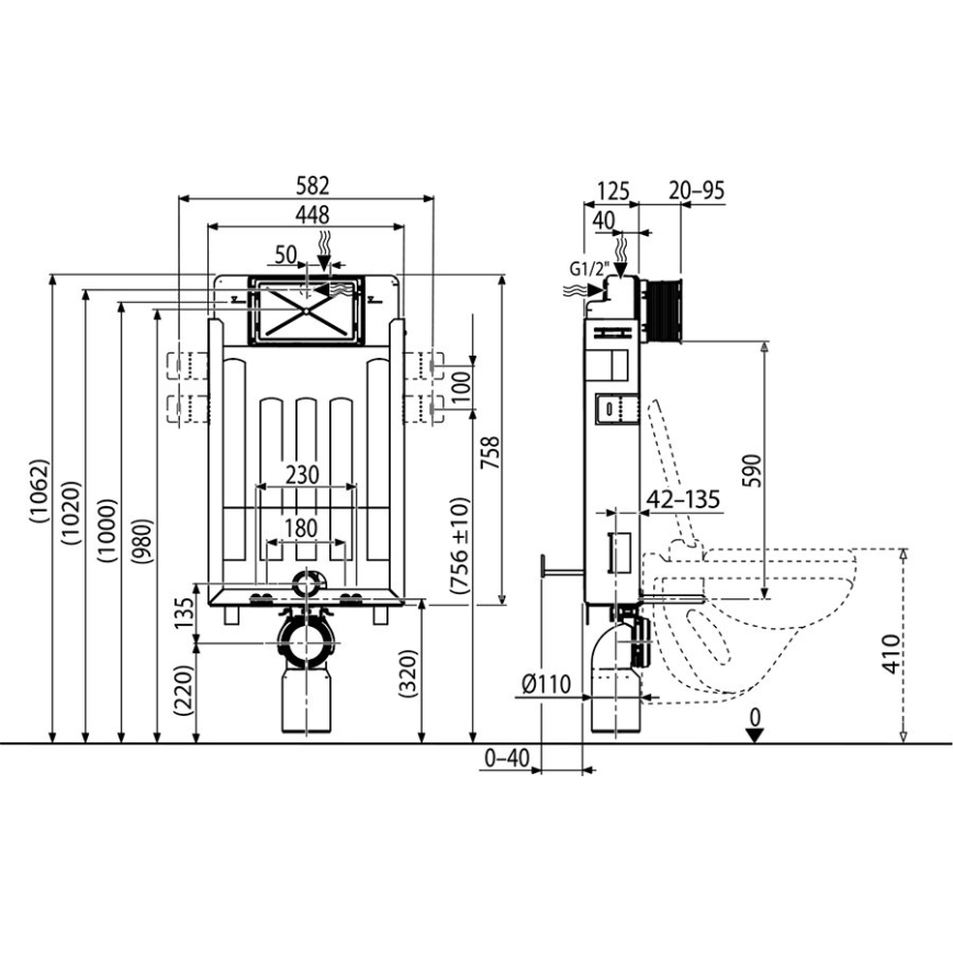 Ravak X01702 - Modulo per WC 1,06 m