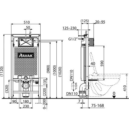 Ravak X01703 - Modulo per WC 1,12 m