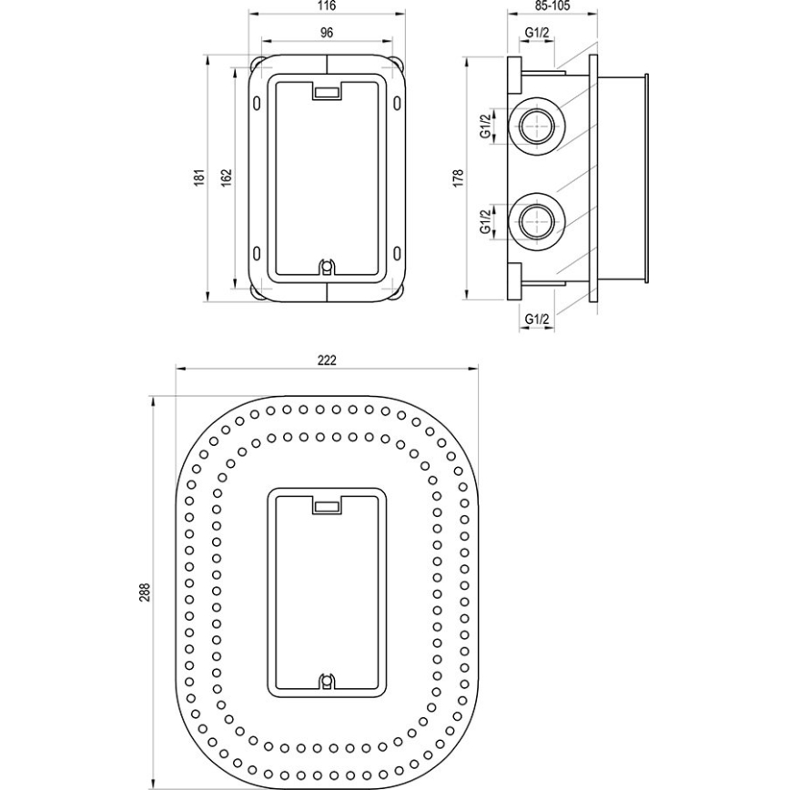 Ravak X070074 - Corps de base pour mitigeurs encastrés R-BOX MULTI 18,1 x 11,6 cm