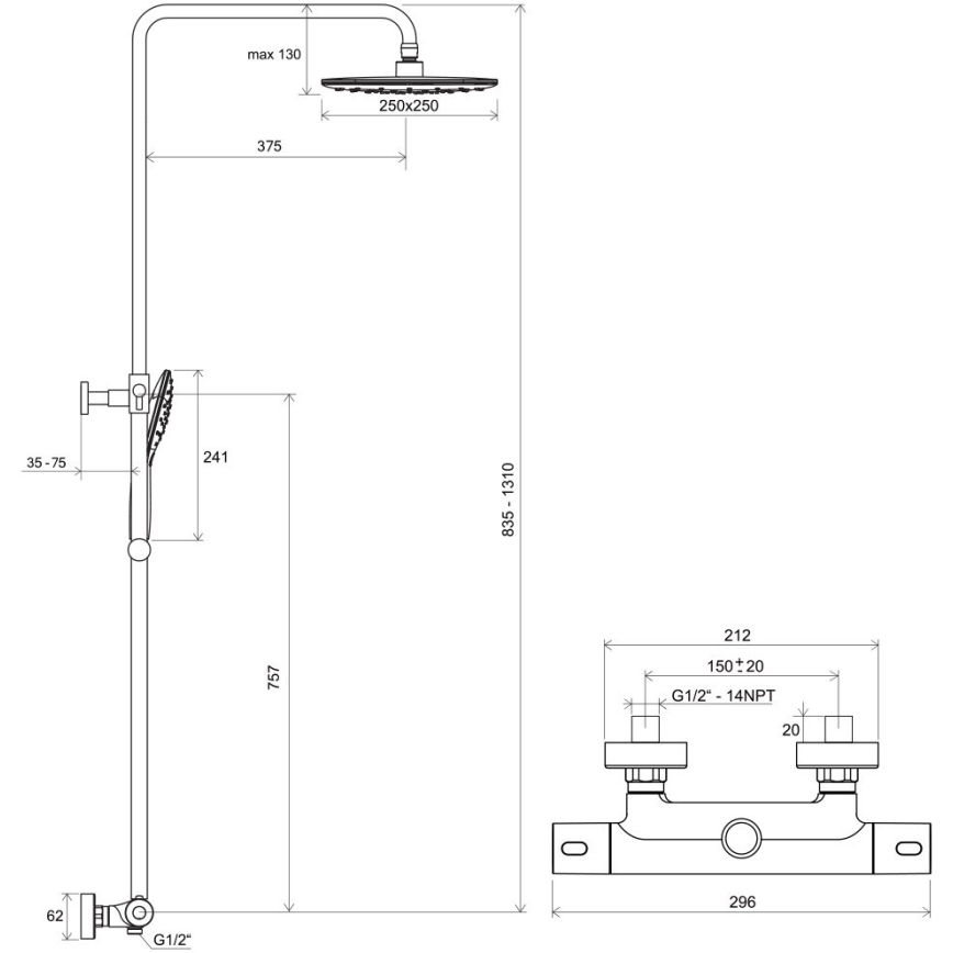 Ravak X070099 - Duschset mit Thermostatarmatur TERMO in glänzendem Chrom