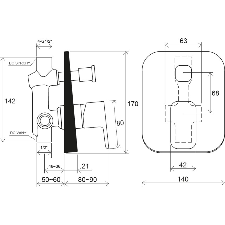 Ravak X070134 - Mitigeur de douche encastré FREE, finition chrome brillant